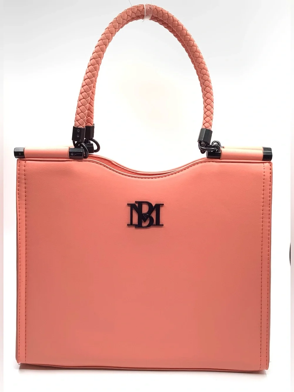Badgley Mischka Coral Braided-Handle Tote with Top Logo